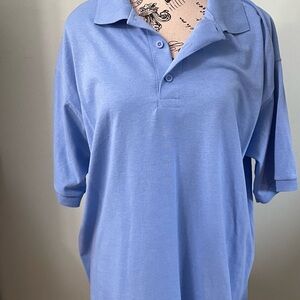 Unisex  Blue Polo Shirt 50/50 cotton polyester blend. 3 button down short sleeve